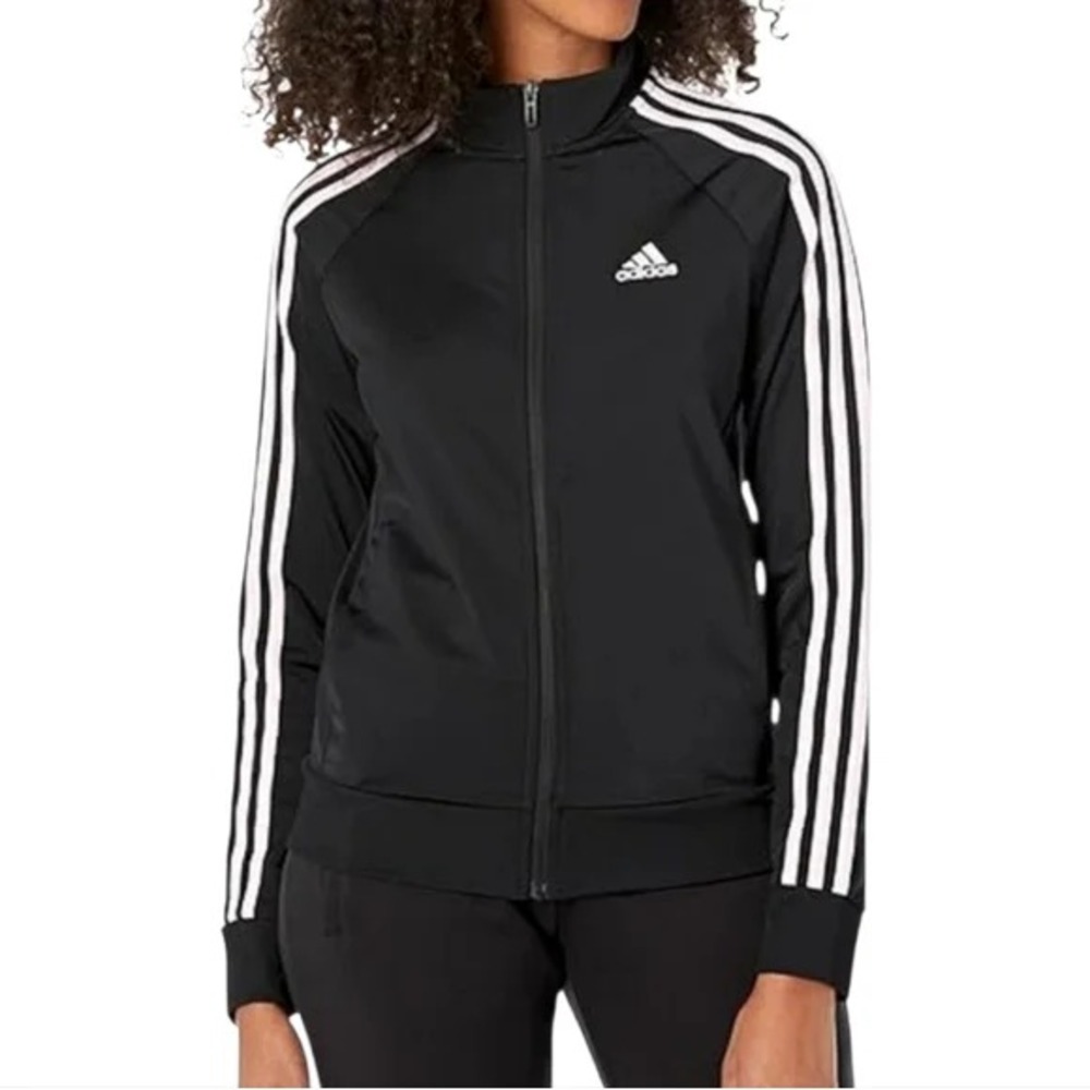 Adidas Essentials Womens Black White 3-Stripe Full Zip Track Jacket O26803 S